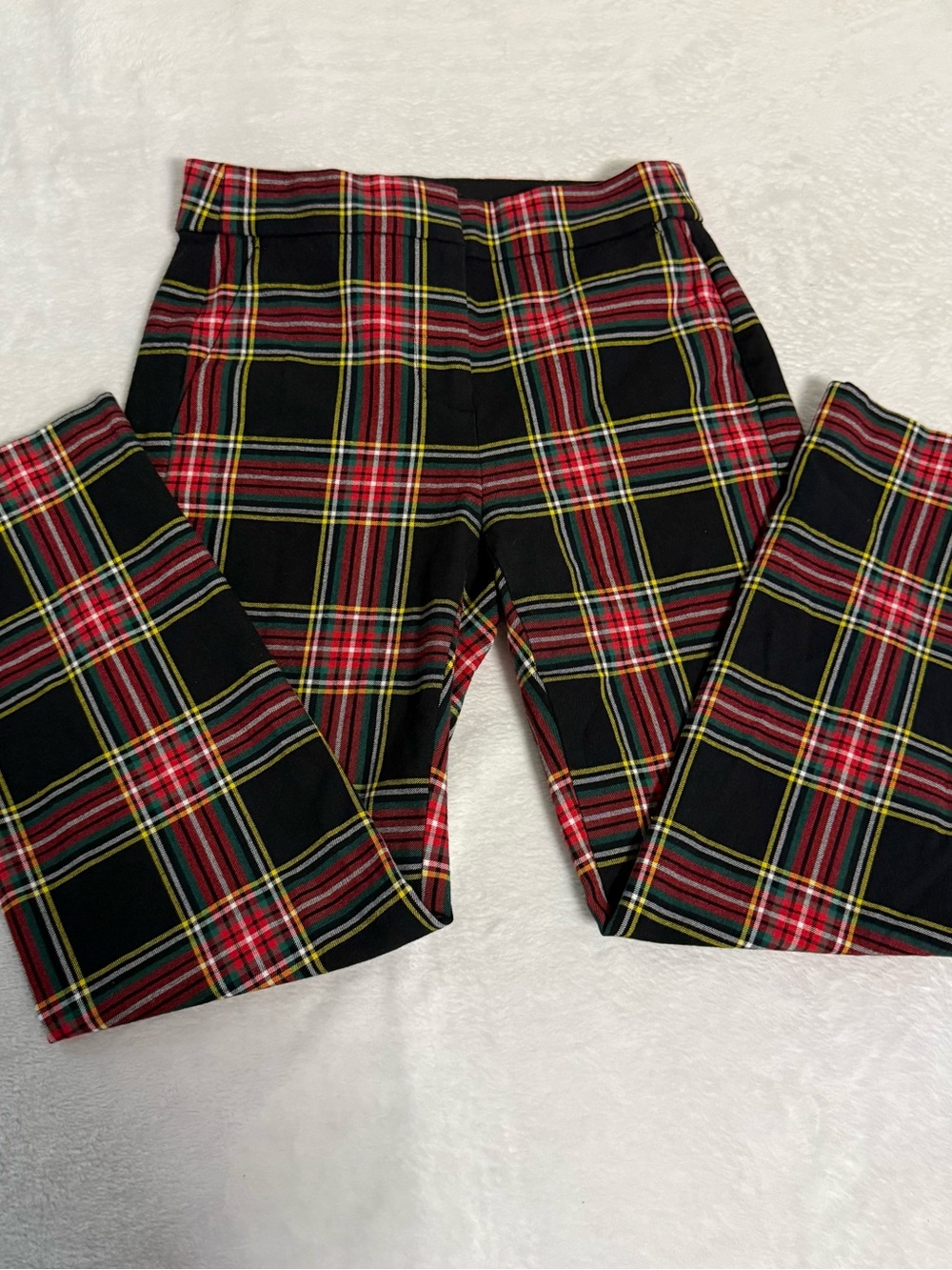 J.Crew Women’s 00P Petite Tartan Plaid Pants Black Red Stretch Skinny Ankle